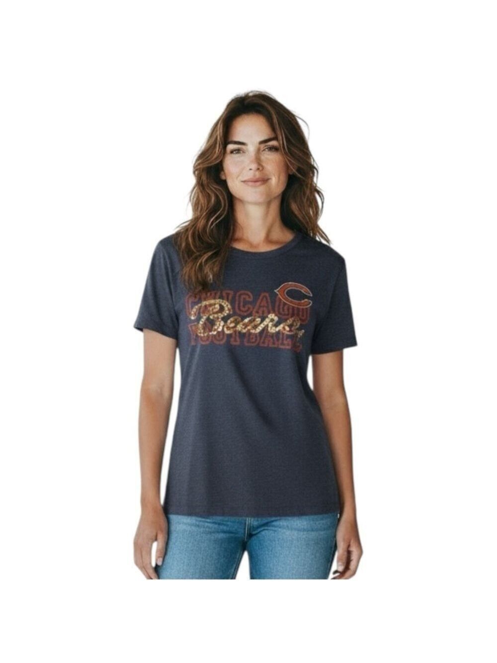Chicago Bears NFL 1st & Fashion Sequin T-Shirt Women's Medium